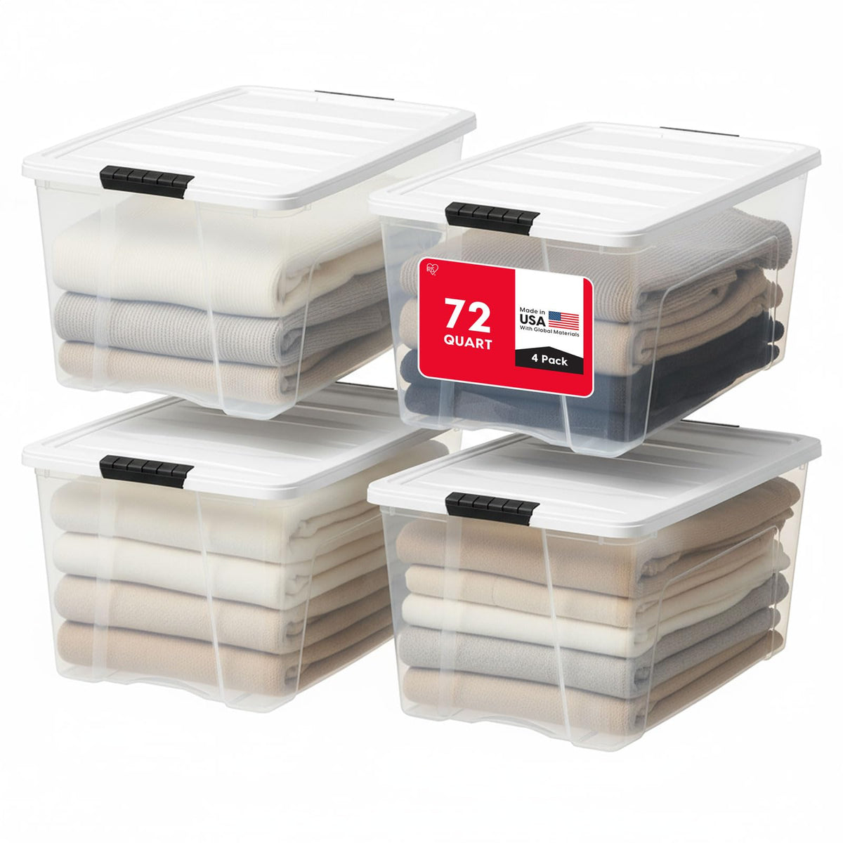 IRIS USA 10-Pack 6 Quart Storage Bins with Lids, Pearl