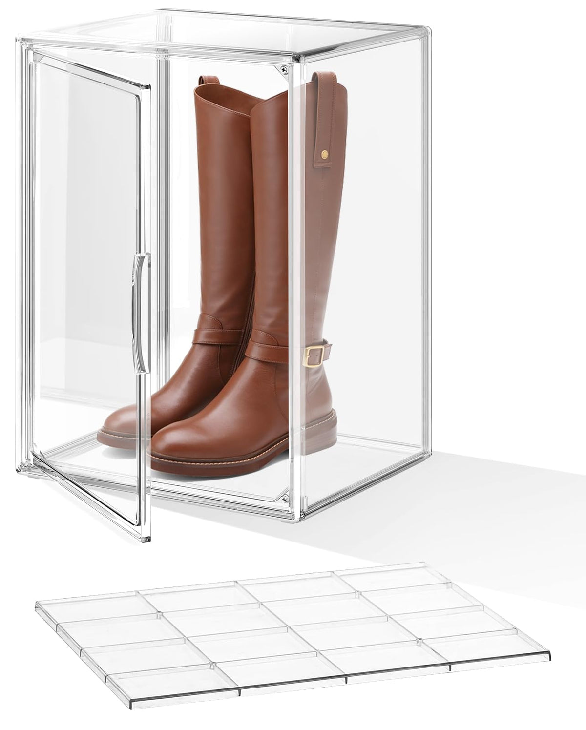 XXX-Large Clear Stackable Acrylic Display with Lid & Magnetic Door - 2-Tier Adjustable Shoe Box Case 11.8'' X 9.8'' X 15.7''Organizer for Boot, Sneakers, Collectibles, Figures, Purses | 1-Pack
