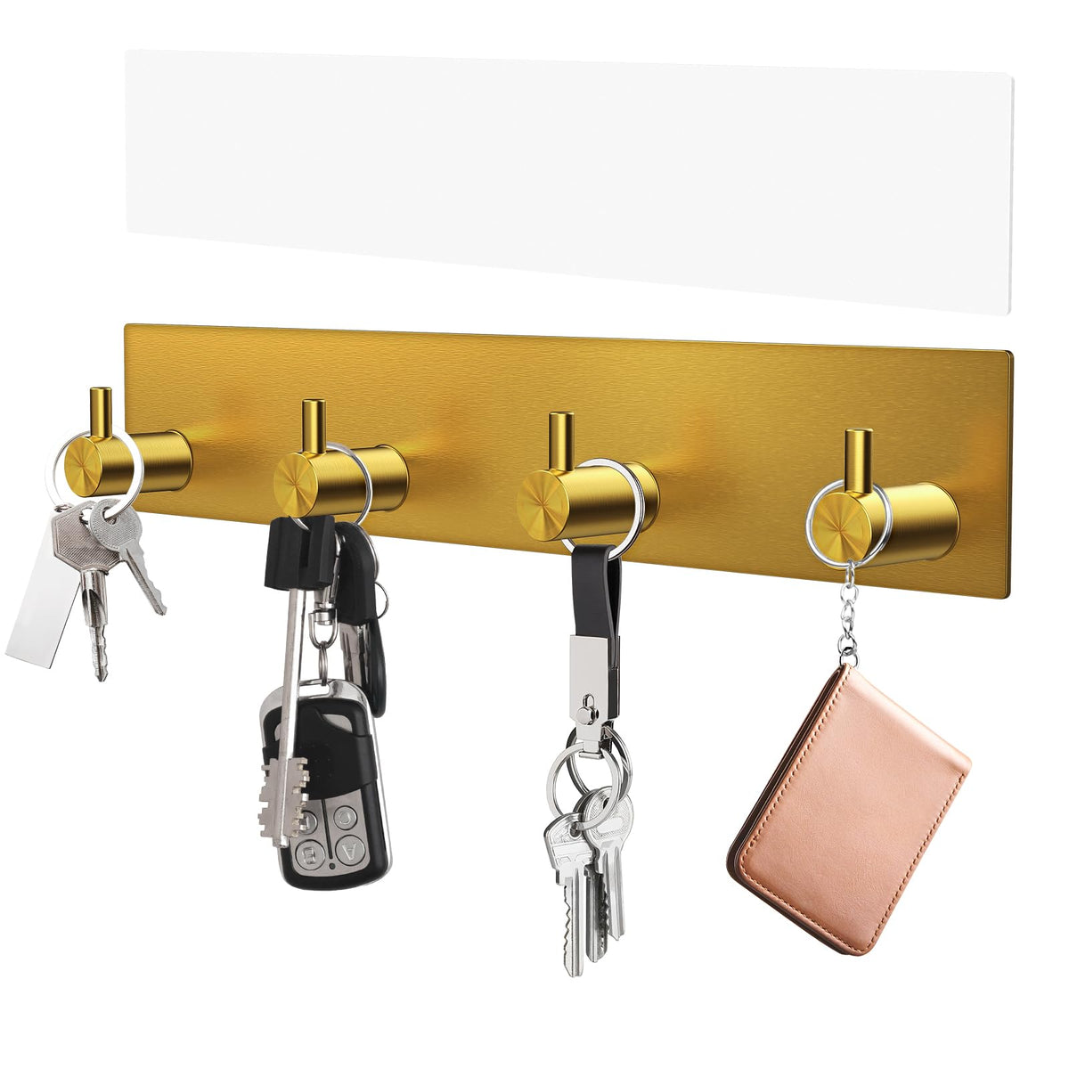VIS'V Key Holder Wall Mount, Large Adhesive Key Hanger with 4 Hooks, Black