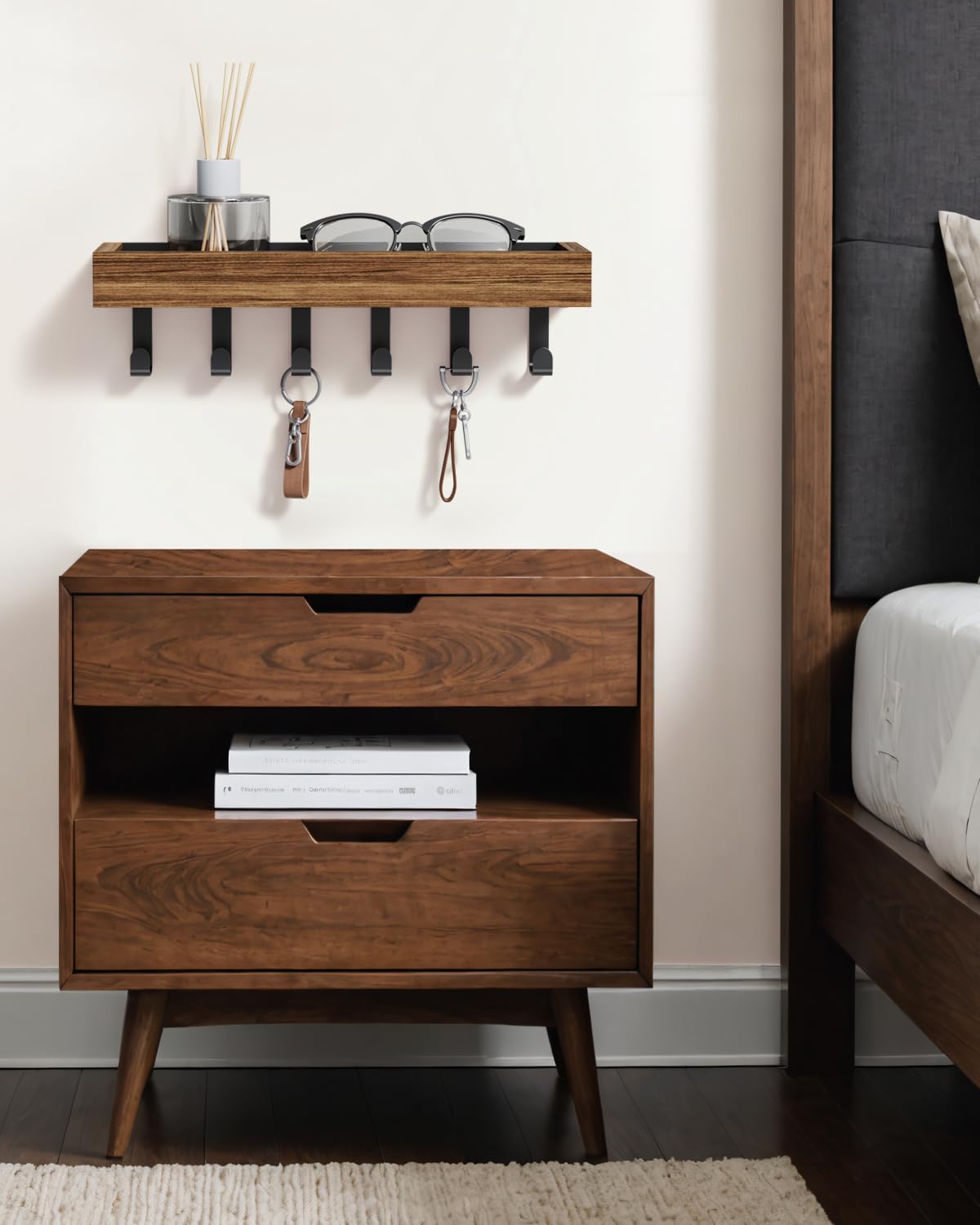 Key Holder Wall Mount Magnetic Adhesive, Key Hooks Rack with Shelf