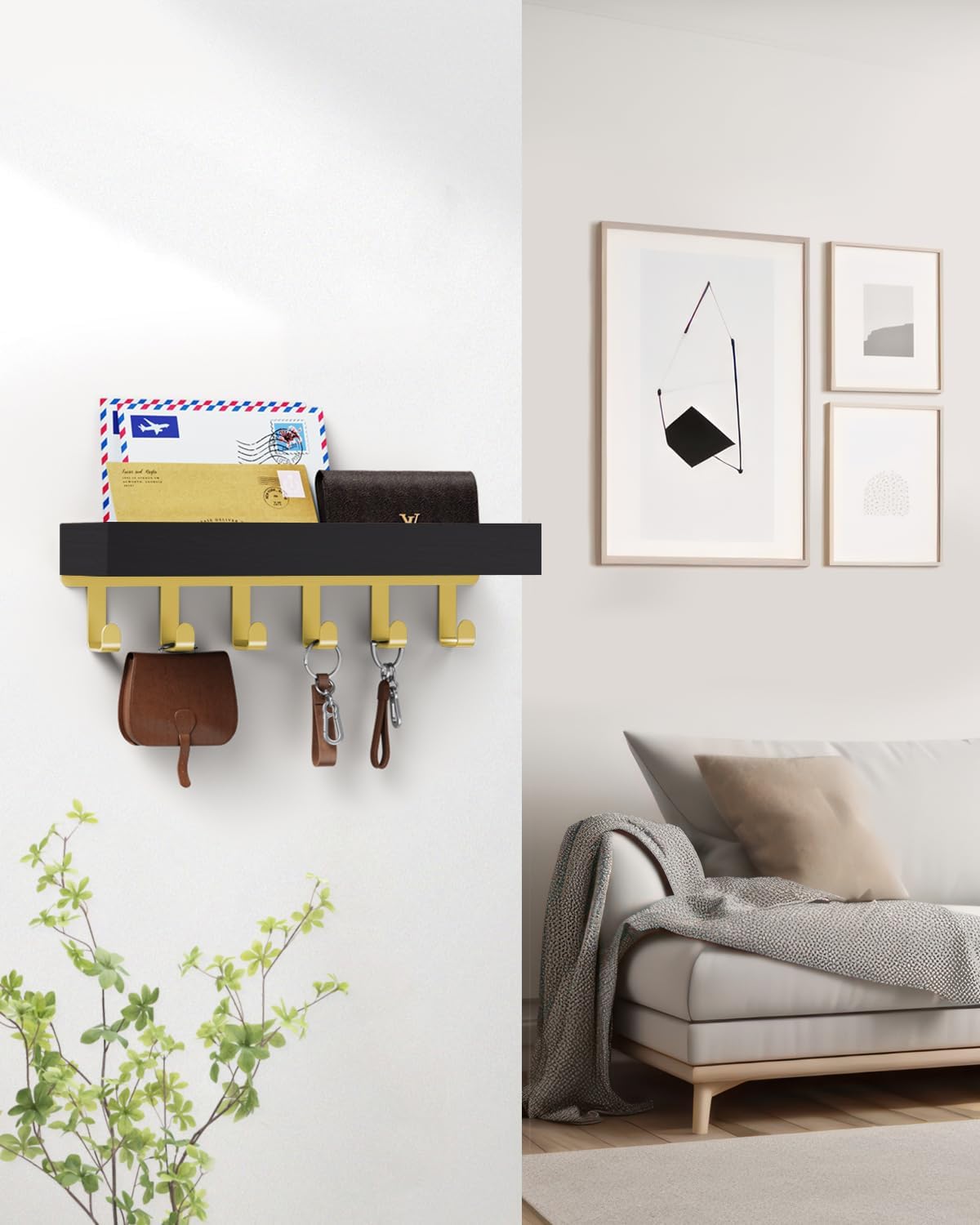 Key Holder Wall Mount Magnetic Adhesive - Key Hooks Rack with shelf