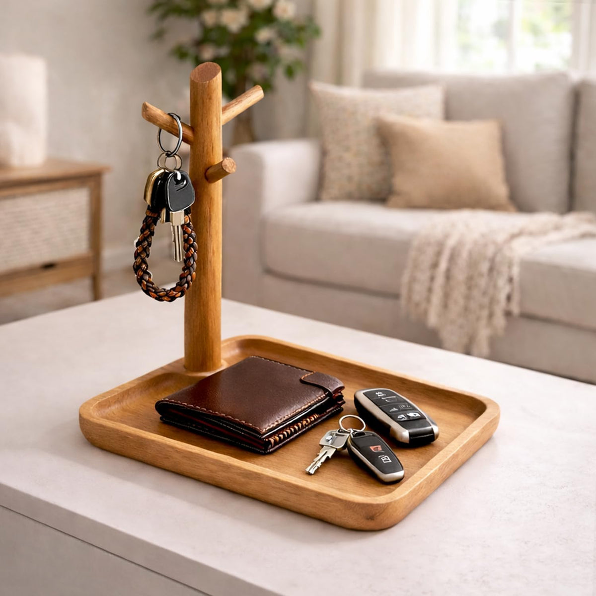 Acacia Wood Key Tray for Entryway Table (Square)
