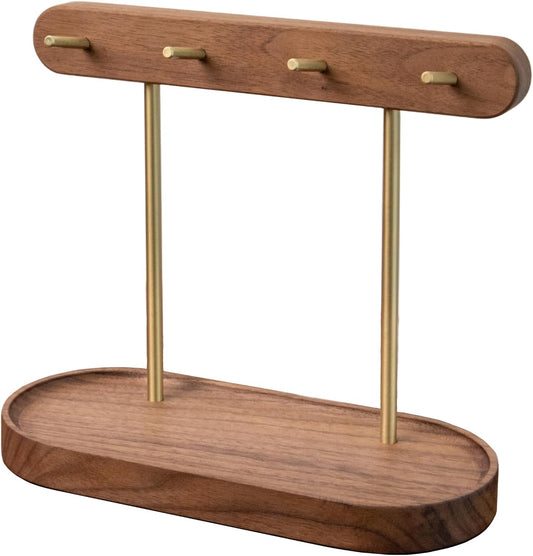 muso wood Walnut Entryway Key Stand with 4 Hooks for Keys & Jewelry
