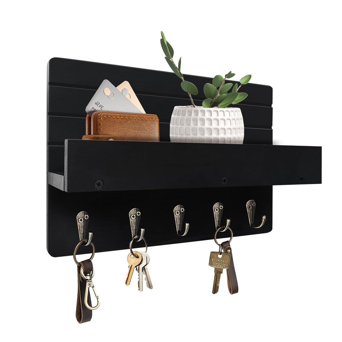 Key Holder Wall Mount Black Key Holder with Drawer& Mail Slot