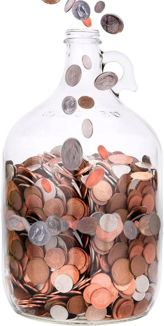 Large Glass Coin Jar for Adults, 1 Gallon Piggy Bank, Swear Jar - 1 Pk