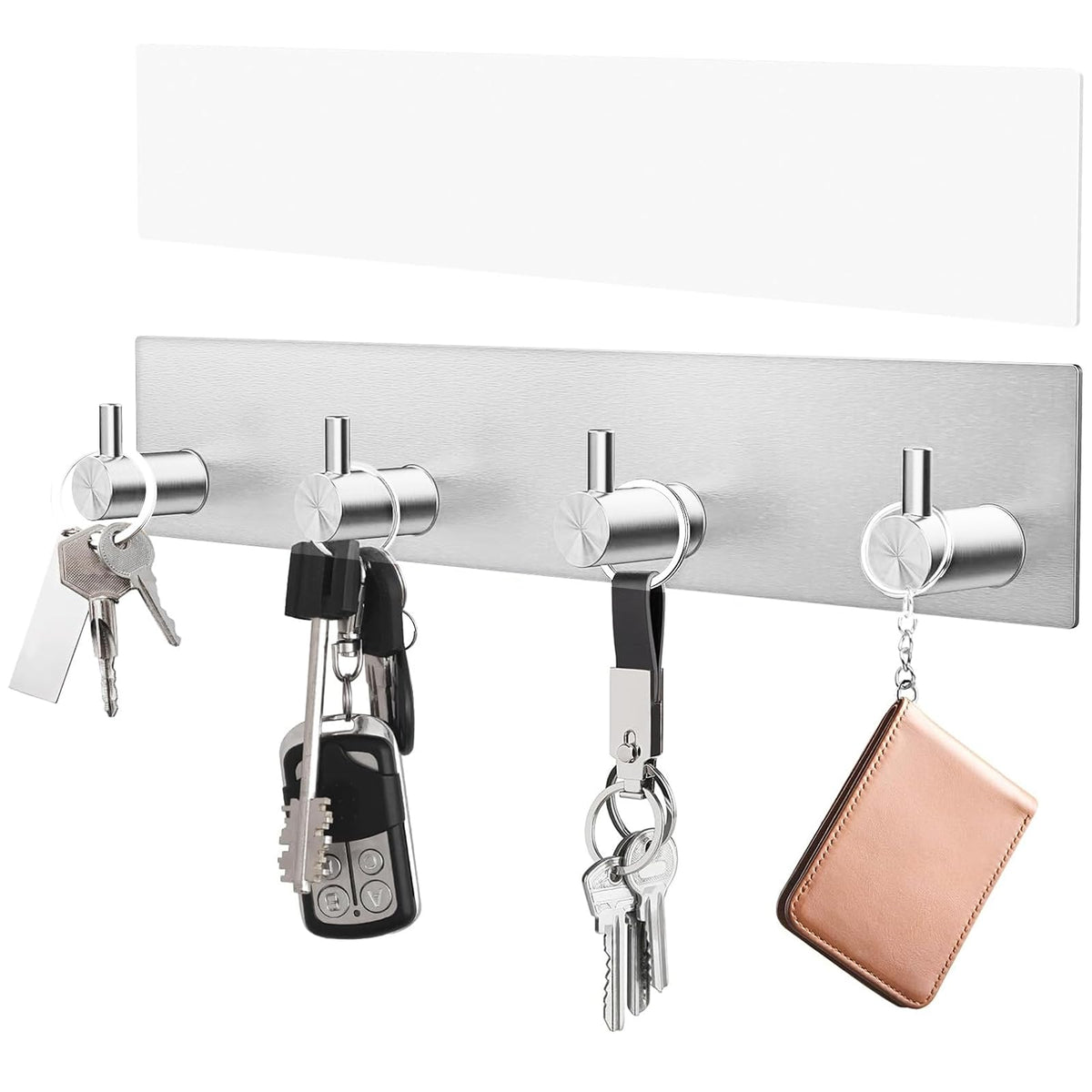 VIS'V Key Holder Wall Mount, Large Adhesive Key Hanger with 4 Hooks, Black