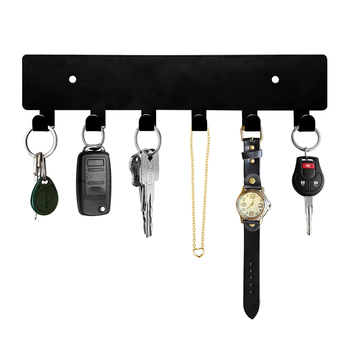 GTK Key Holder for Wall Key Hooks with Tray and 6 Hooks, Wall Mounted Key Holder for Hallway, Key Rack with Shelf for Mail Storage (Black)