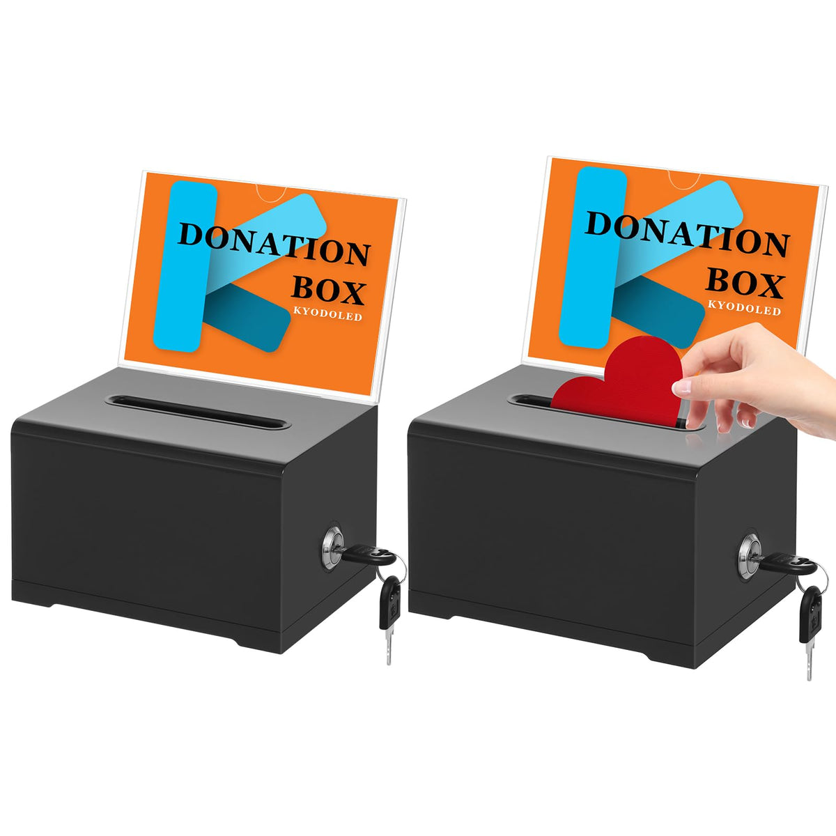 KYODOLED Clear Donation Box With Lock, Acrylic Raffle Box & Tip Jar, 2 Pack
