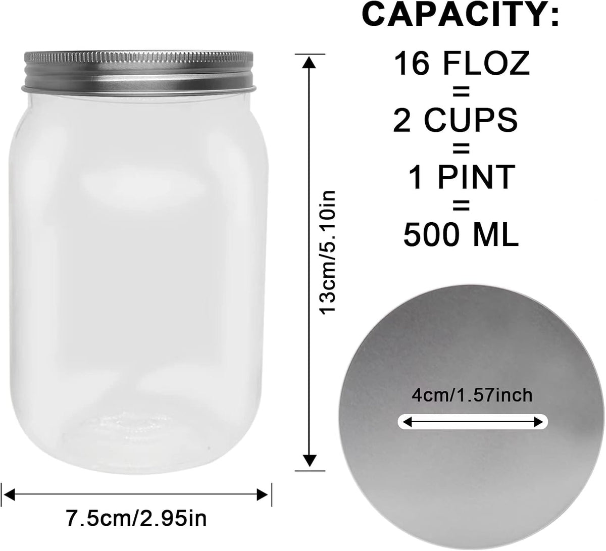 Small Coin Bank Jars 4-Pack, 16oz Clear Plastic Coin Money Tip Coin Jars with Silver Slotted Lids, Small Clear Plastic Coin Money Piggy Banks Mason Jars for Adults Teens Kids Girls Boys
