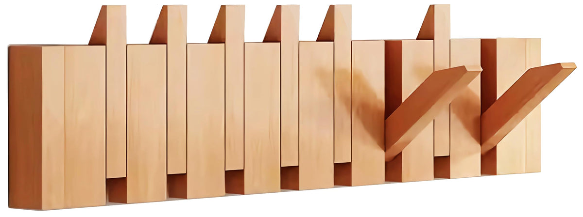Paint Wood Wall Mounted Coat RackHooks Piano Key Hangers Natural Solid Wood Hanger Non-Woven Fabric Clothes Hangers for Closet, Kitchen, Bedroom, Bathroom, Entryway (Walnut-Beech, 8 Hooks)