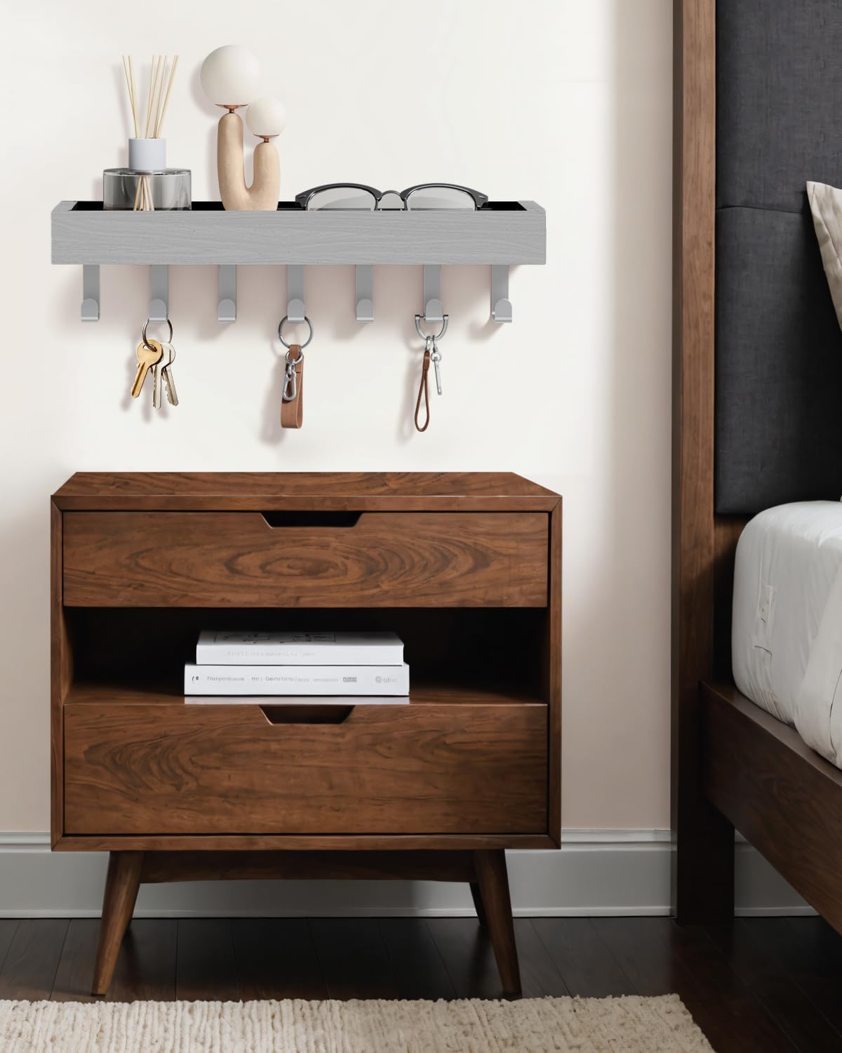 Key Holder Wall Mount Magnetic Adhesive - Key Hooks Rack with shelf