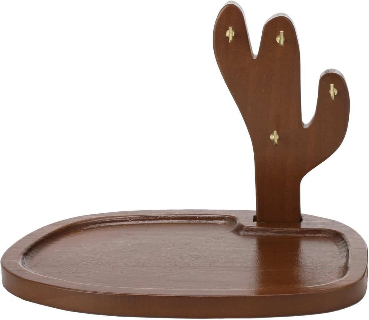 Key Tray for Entryway Table, Acacia Wooden Key Holder Stand with 4 Hooks and Storage Tray, Cactus-Shaped Organizer, Decorative Catchall for Glasses, Watch, Perfume, Jewelry
