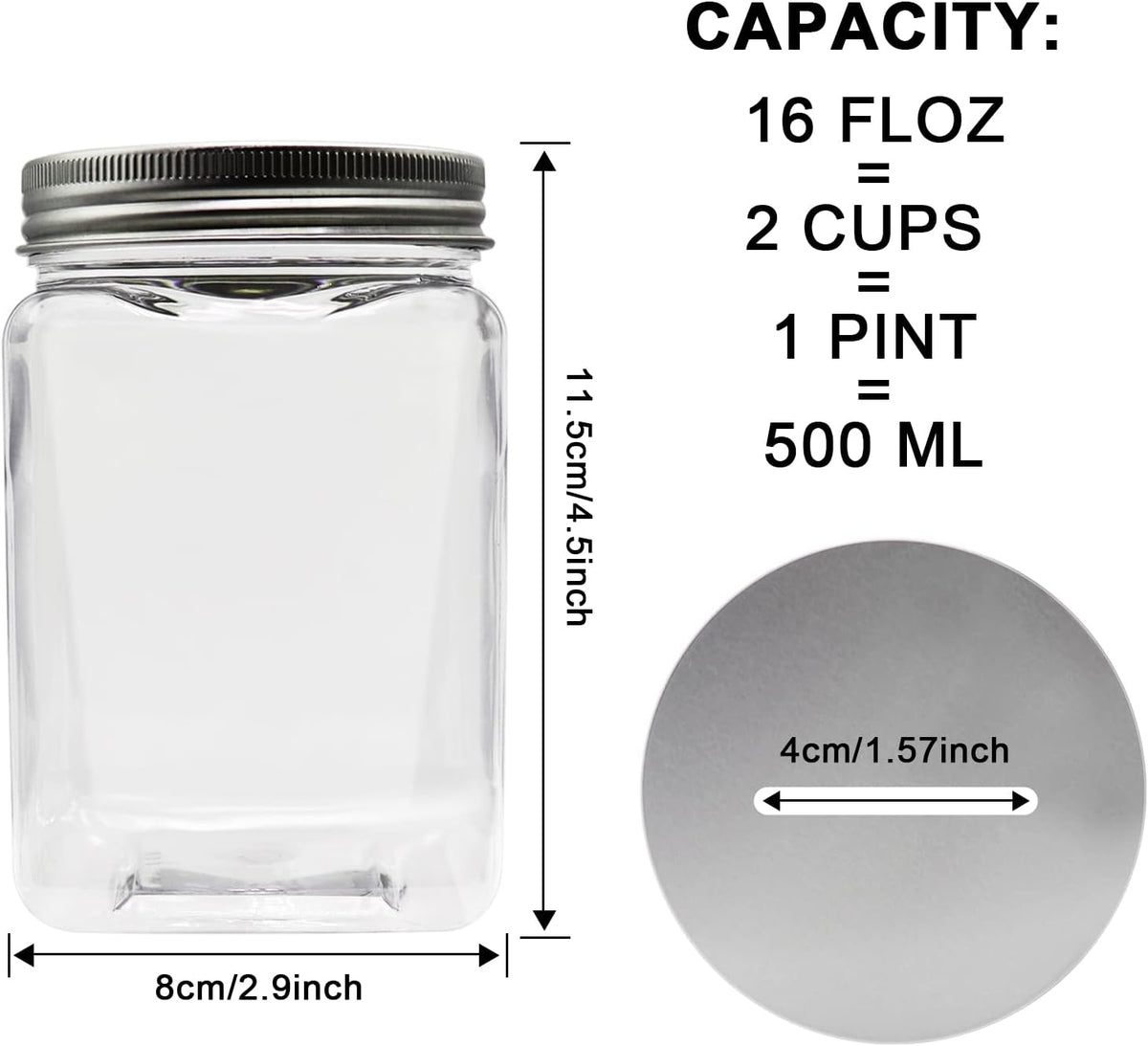 Small Coin Bank Jars 4-Pack, 16oz Clear Plastic Coin Money Tip Coin Mason Jars with Silver Slotted Lids, Small Transparent Plastic Coin Money Piggy Banks Jars for Adults Teens Kids Girls Boys