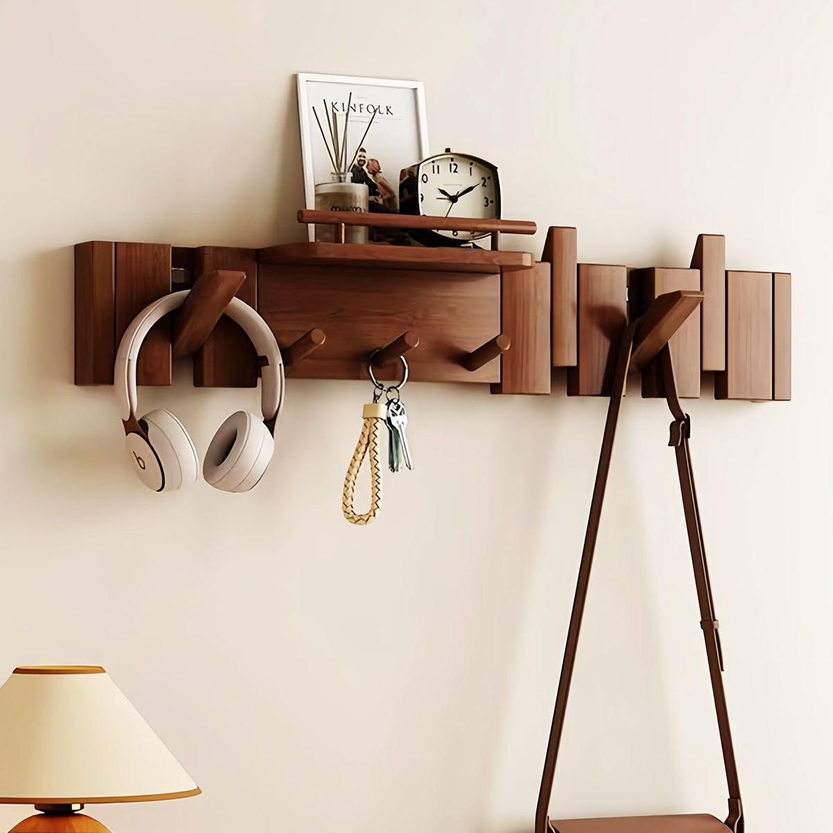 Paint Wood Wall Mounted Coat RackHooks Piano Key Hangers Natural Solid Wood Hanger Non-Woven Fabric Clothes Hangers for Closet, Kitchen, Bedroom, Bathroom, Entryway (Walnut-Beech, 8 Hooks)