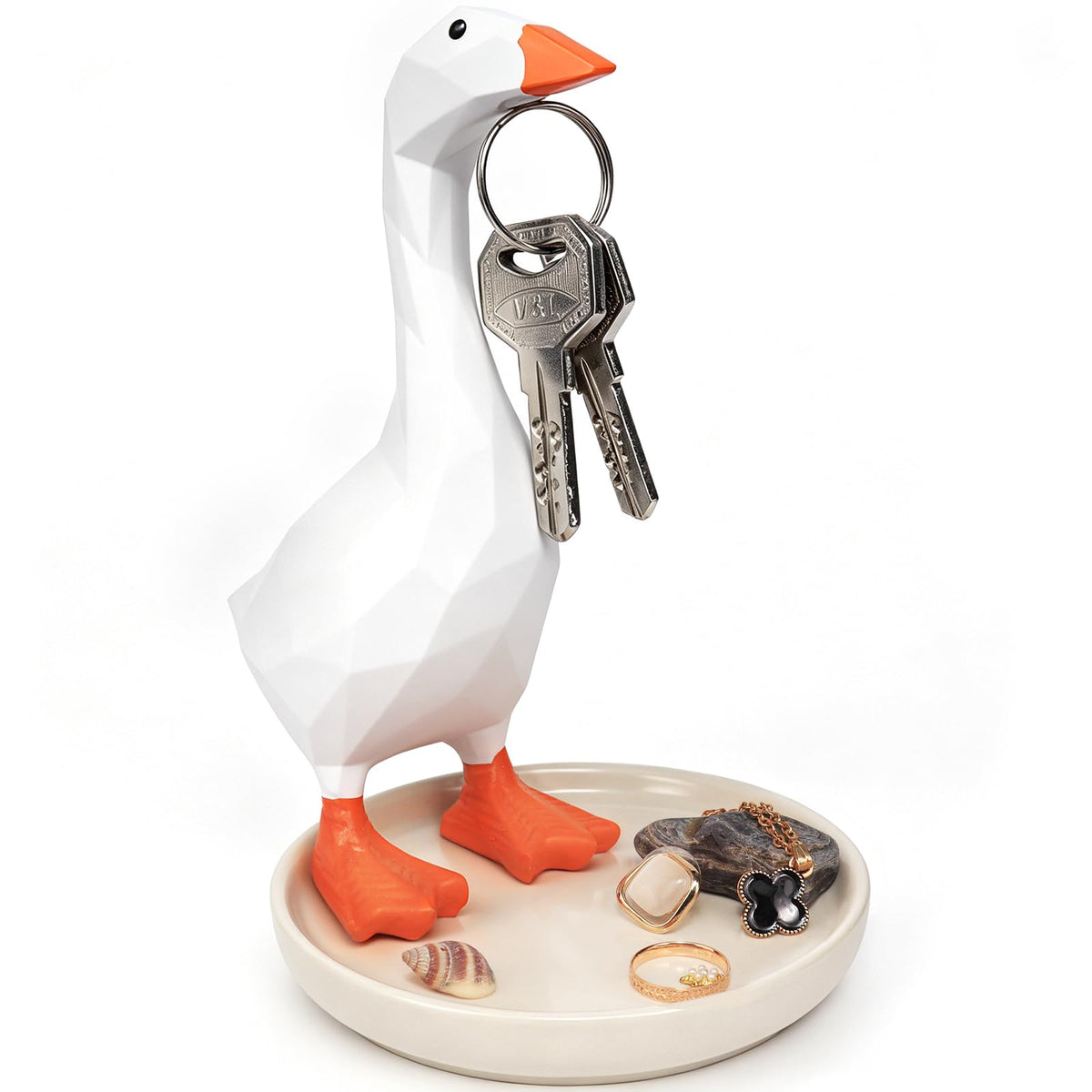 7 in Desk Goose Silly Goose Key Holder with Geometric Polygonal Tray