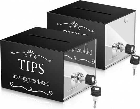 Vesici 2 Pcs Acrylic Tips Jar for Bartender Plastic Bar Tip Jar Donation Tip Bucket 6 x 4 x 5 Inch Coin Storage Container Suggestion Box Raffle Cash Box for Restaurants Musicians Driver Coin