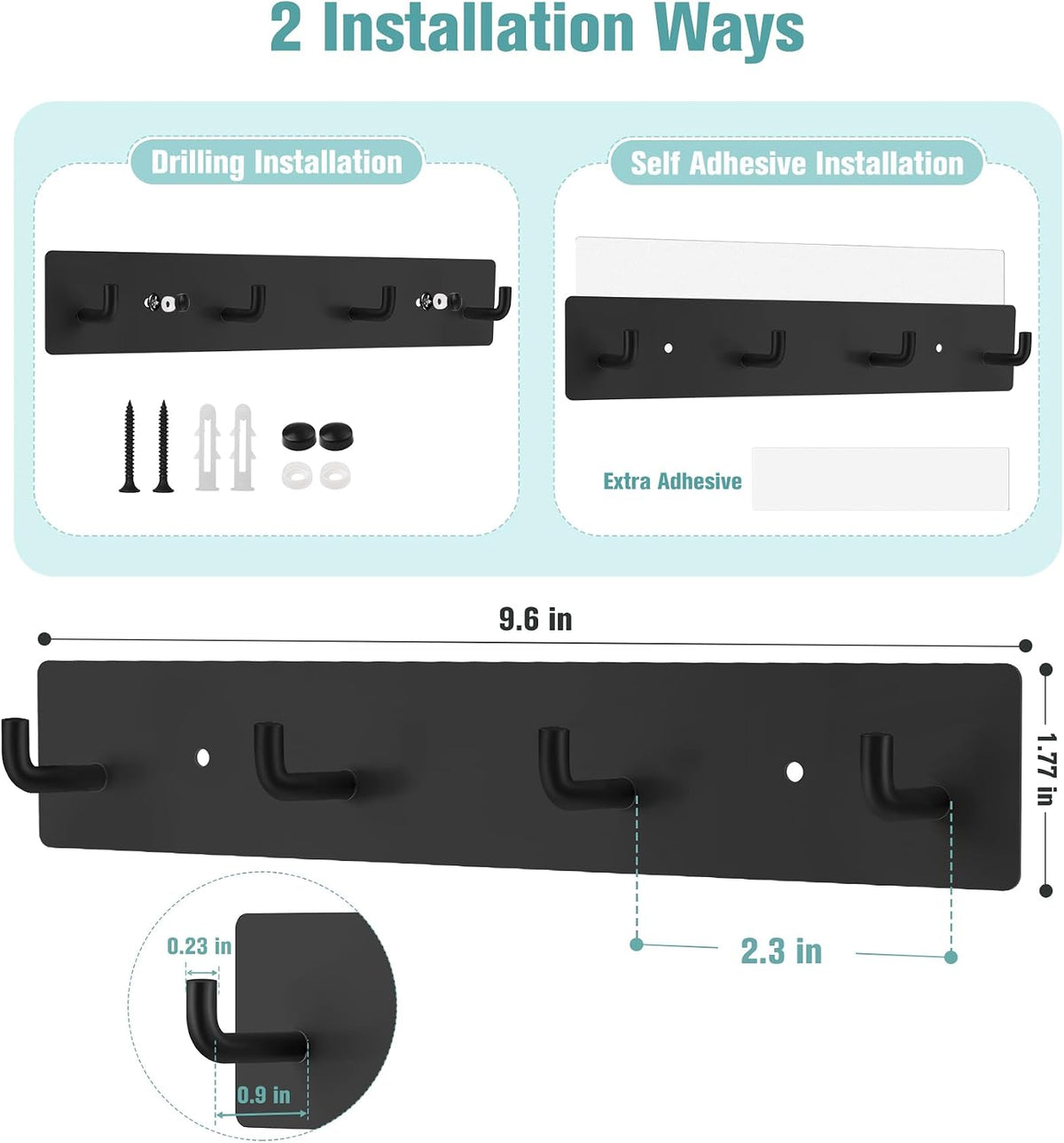 RELBRO Key Rack Wall Mount, Key Holder with 4 Hooks, Large, Black