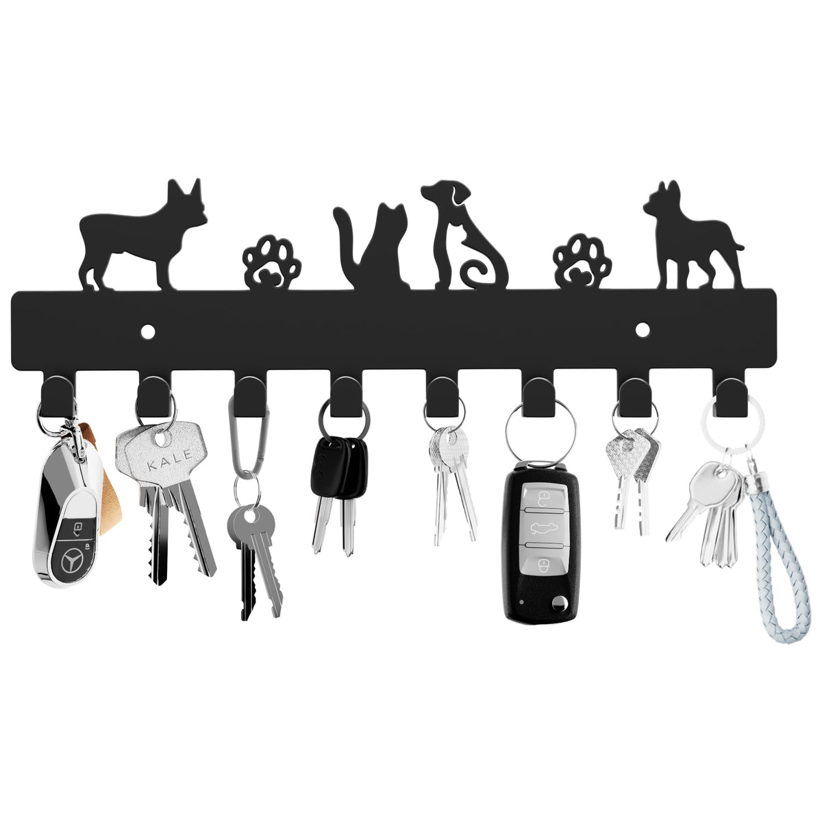 GTK Key Holder for Wall Key Hooks with Tray and 6 Hooks, Wall Mounted Key Holder for Hallway, Key Rack with Shelf for Mail Storage (Black)