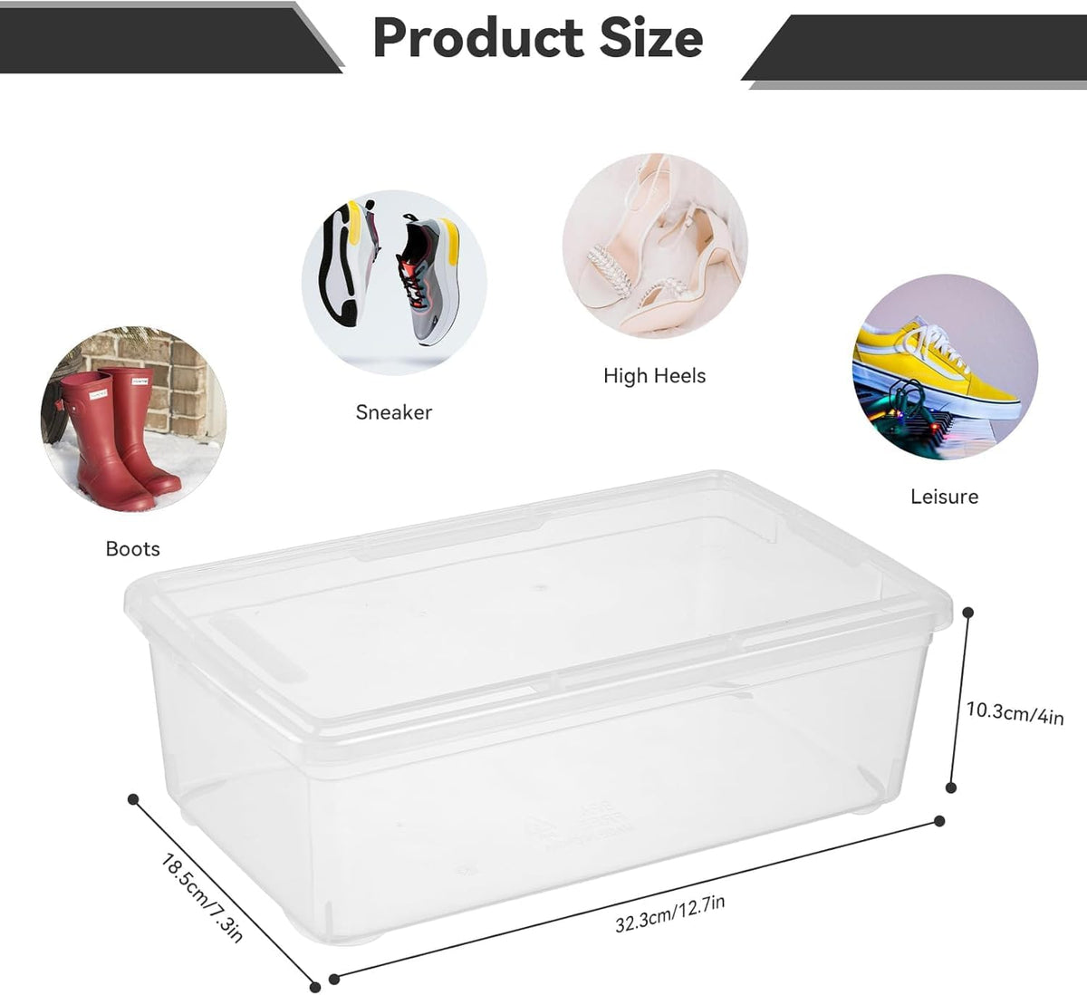 novelinks 8 Pack 6 Quart Stackable Shoe Storage Bins with Lids (Clear)