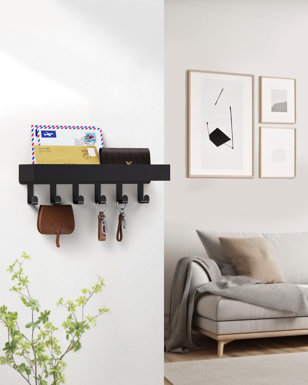 Key Holder Wall Mount Magnetic Adhesive, Key Hooks Rack with Shelf