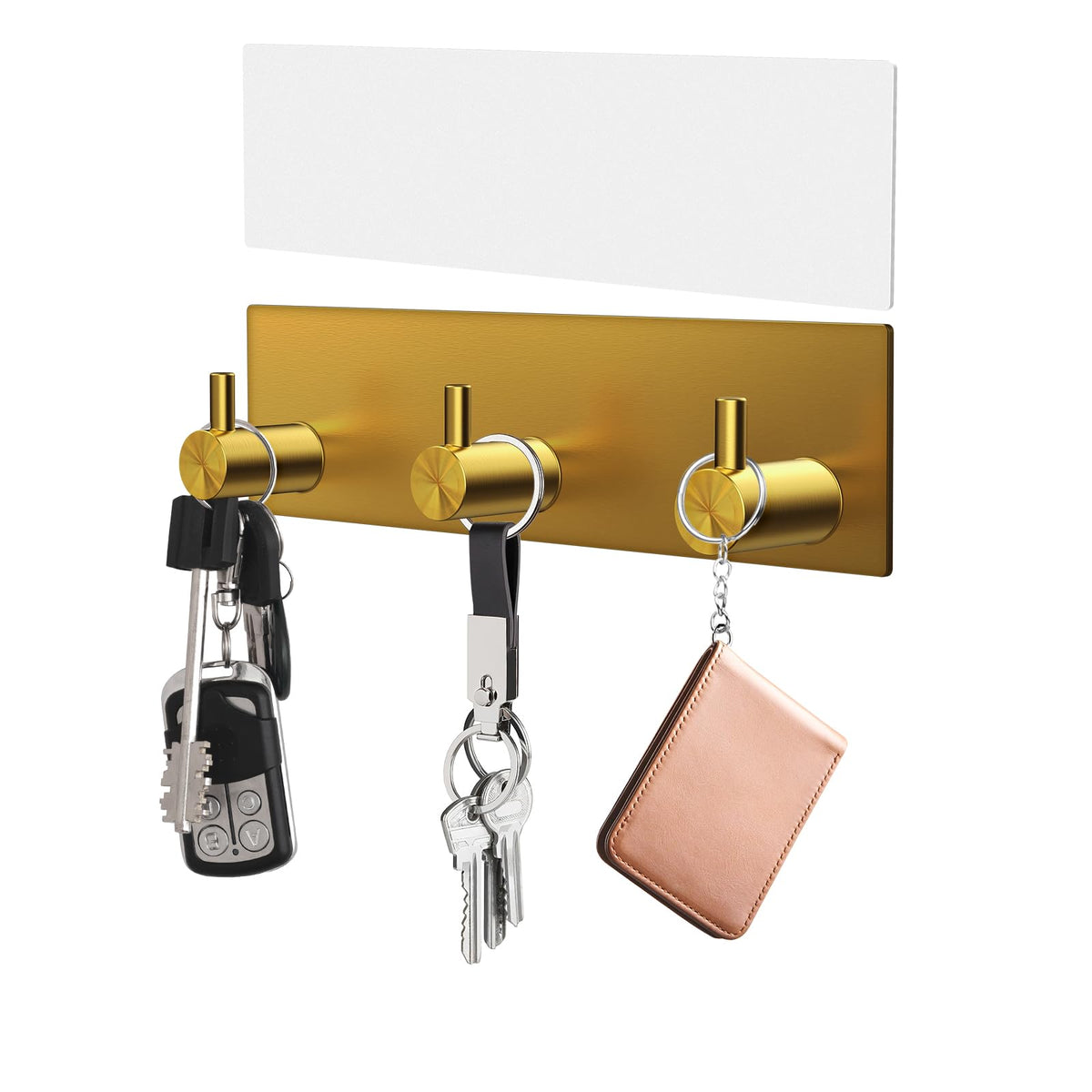 VIS'V Key Holder Wall Mount, Small Adhesive Key Hanger with 3 Hooks, Black