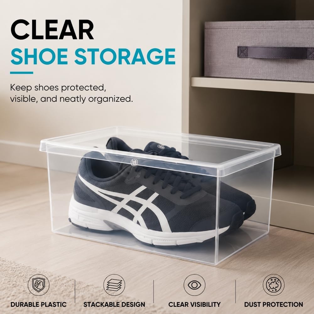Superio Shoe Box Modern Storage Container 3 Pack - 6.5 Quart/6 Liter, Stackable Plastic Shoe Box Organizer (13.5"L x 8.35"W x 5.2"H)