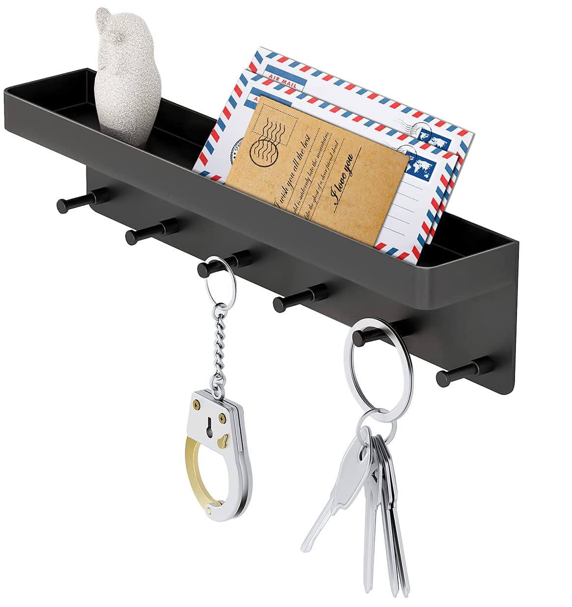 MKO Key Holder for Wall, Mail Organizer and Key Rack with Tray for Hallway, 6 Key Hooks Wall Mount Adhesive(Gold)