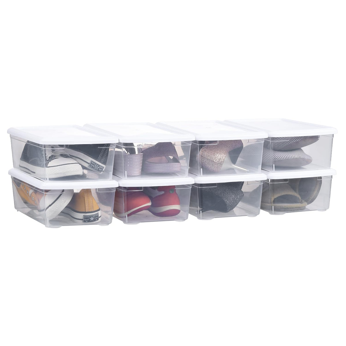 Stackable Plastic Storage Shoebox,Clear Bins (Transparent 8Pack)