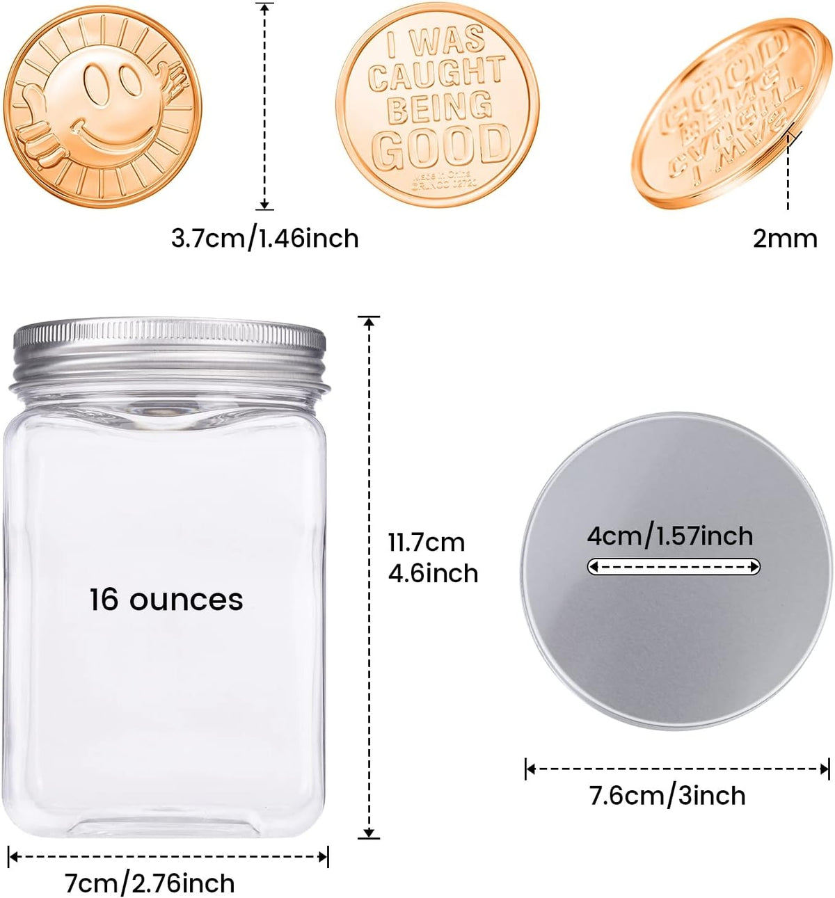 Caught Being Good Coins Tokens-100 Pcs, Colorful Plastic Reward Incentive Behavior Pretend Play Coins with Reward Jar, Reward Plastic Play Incentive Tokens for Kids Behavior School Teacher