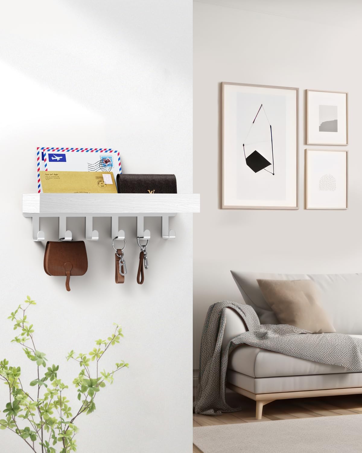 Key Holder Wall Mount Magnetic Adhesive, Key Hooks Rack with Shelf