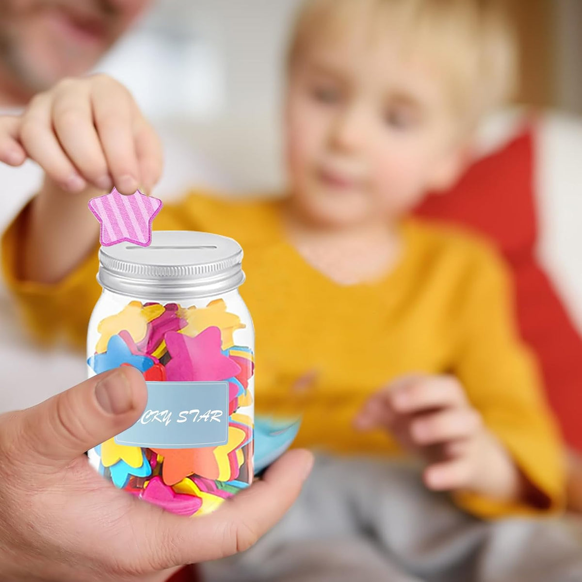 12 PCS Coin Jars for Behavior Tokens, Clear Plastic Reward Jars with Blank Labels, Reward System Behavior Management for Teacher Supplies, 400 ml