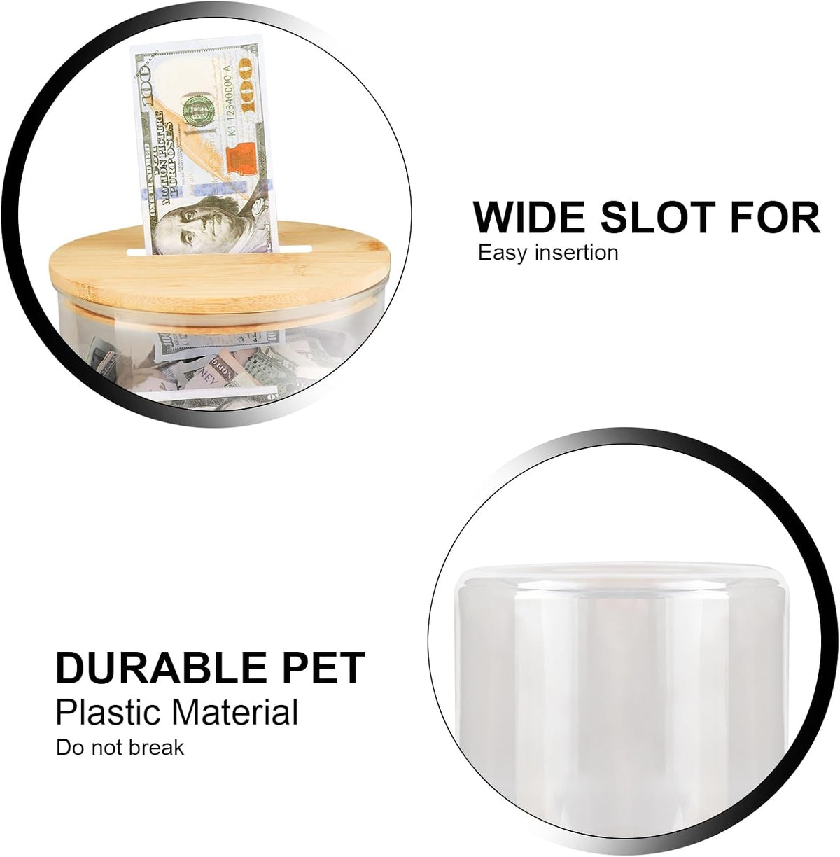 Yamahiko Large Clear Coin Bank Jar with Slotted Lid, 7/8 Gallon Reusable Money Tip Change Savings Coin Jar for Coin or Raffle Ticket, Big Clear Money Coin Tip Piggy Change Bank Box for Adults Teens