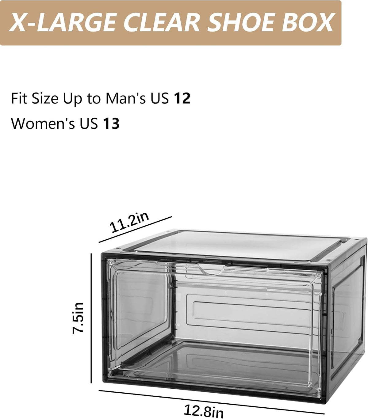 Attelite Large Shoe Boxes 8 Pack Drop Side Shoe Storage Containers Black
