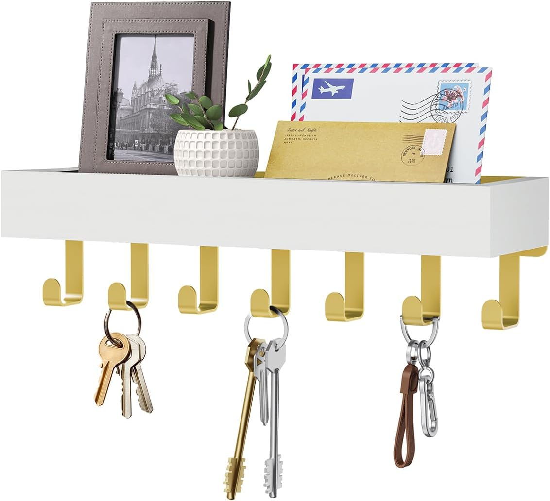 Key Holder Wall Mount Magnetic Adhesive, Key Hooks Rack with Shelf