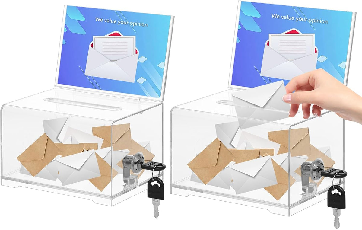 KYODOLED Clear Donation Box With Lock, Acrylic Raffle Box & Tip Jar, 2 Pack