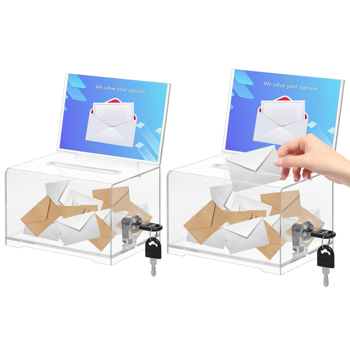KYODOLED Clear Donation Box With Lock, Acrylic Raffle Box & Tip Jar, 2 Pack