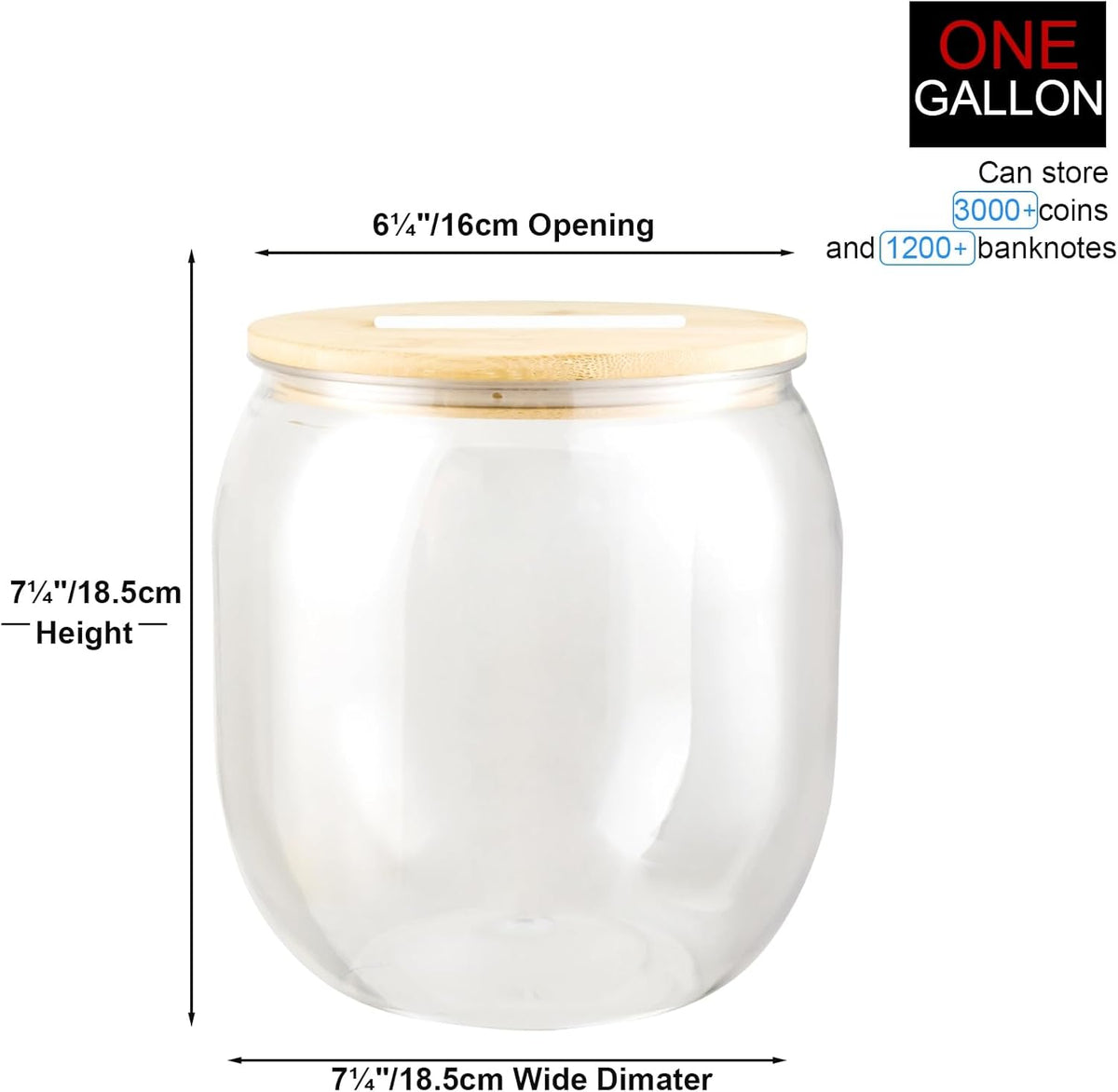 Yamahiko Large Clear Coin Bank Jar with Slotted Lid, One Gallon Reusable Money Tip Change Savings Coin Jar for Coin or Raffle Ticket, Big Clear Money Coin Tip Piggy Change Bank Box for Adults Teens