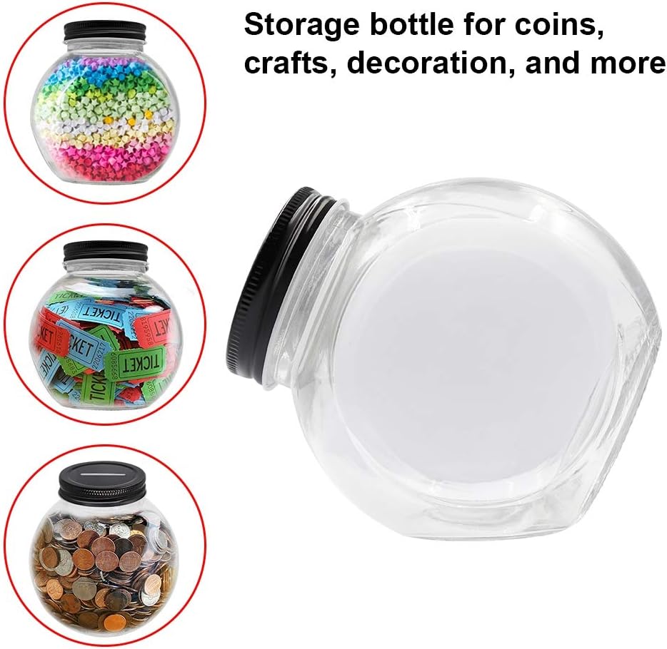 Clear Glass Piggy Bank with Black Slotted Lid, Well Sized Coin Bank, Two Placement Methods Money Tip Coin Jar for Adults