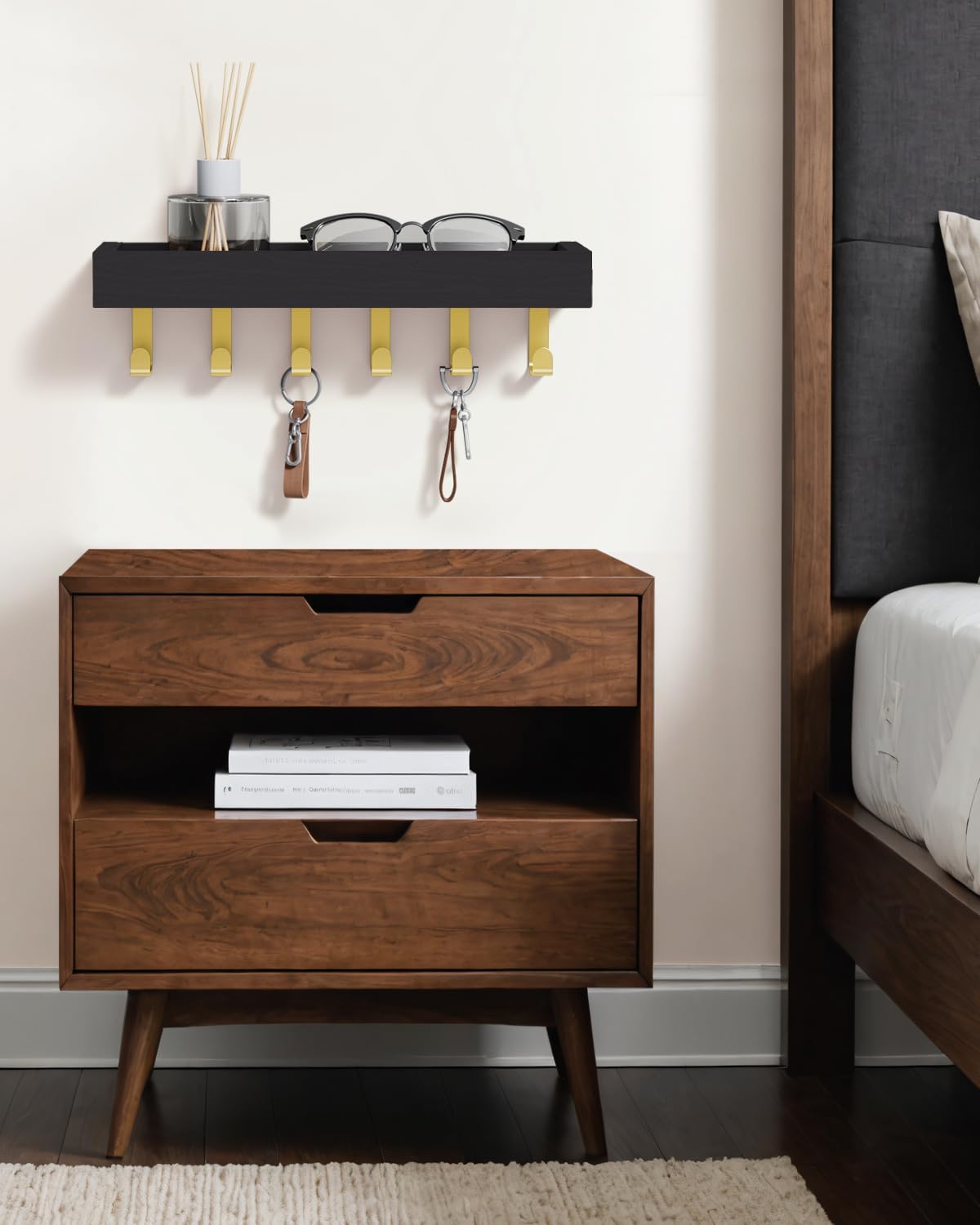 Key Holder Wall Mount Magnetic Adhesive - Key Hooks Rack with shelf