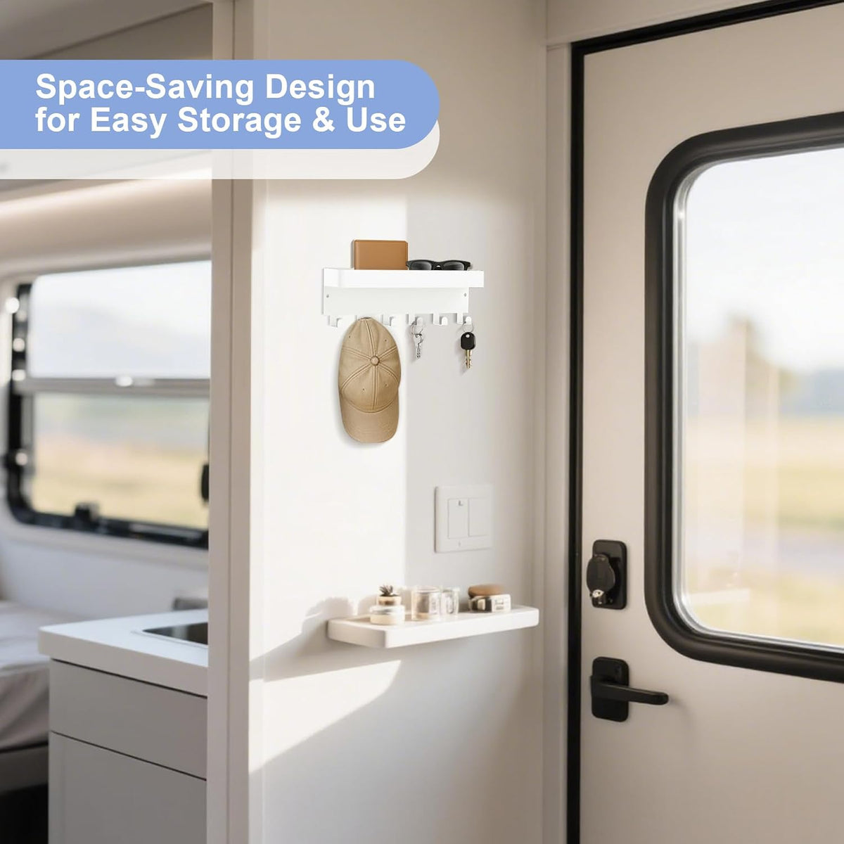RELBRO Magnetic Key Holder for Fridge, Key Rack with Shelf, White