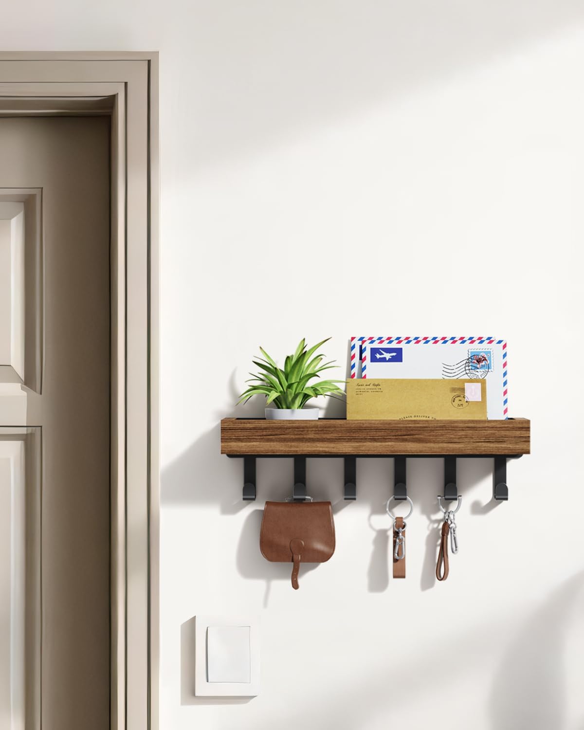 Key Holder Wall Mount Magnetic Adhesive, Key Hooks Rack with Shelf