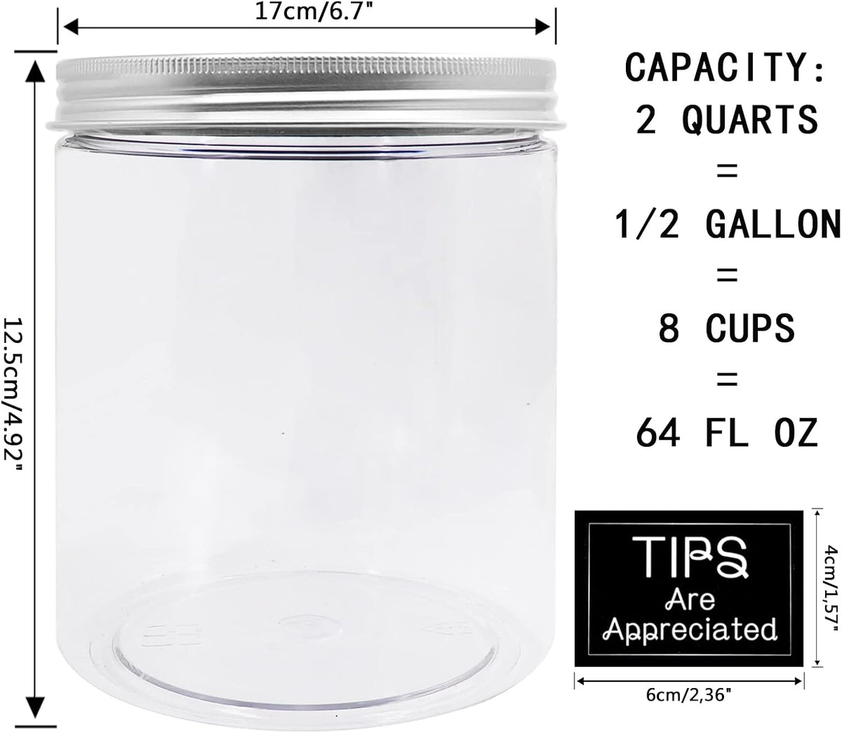 Large Coin Bank Jar 2-Pack, Big Clear Plastic Coin Money Tip Change Saving Piggy Jar with Silver Slotted Lid, Large Plastic Coins Piggy Money Change Clear Bank for Adults Teens Kids Girls Boys