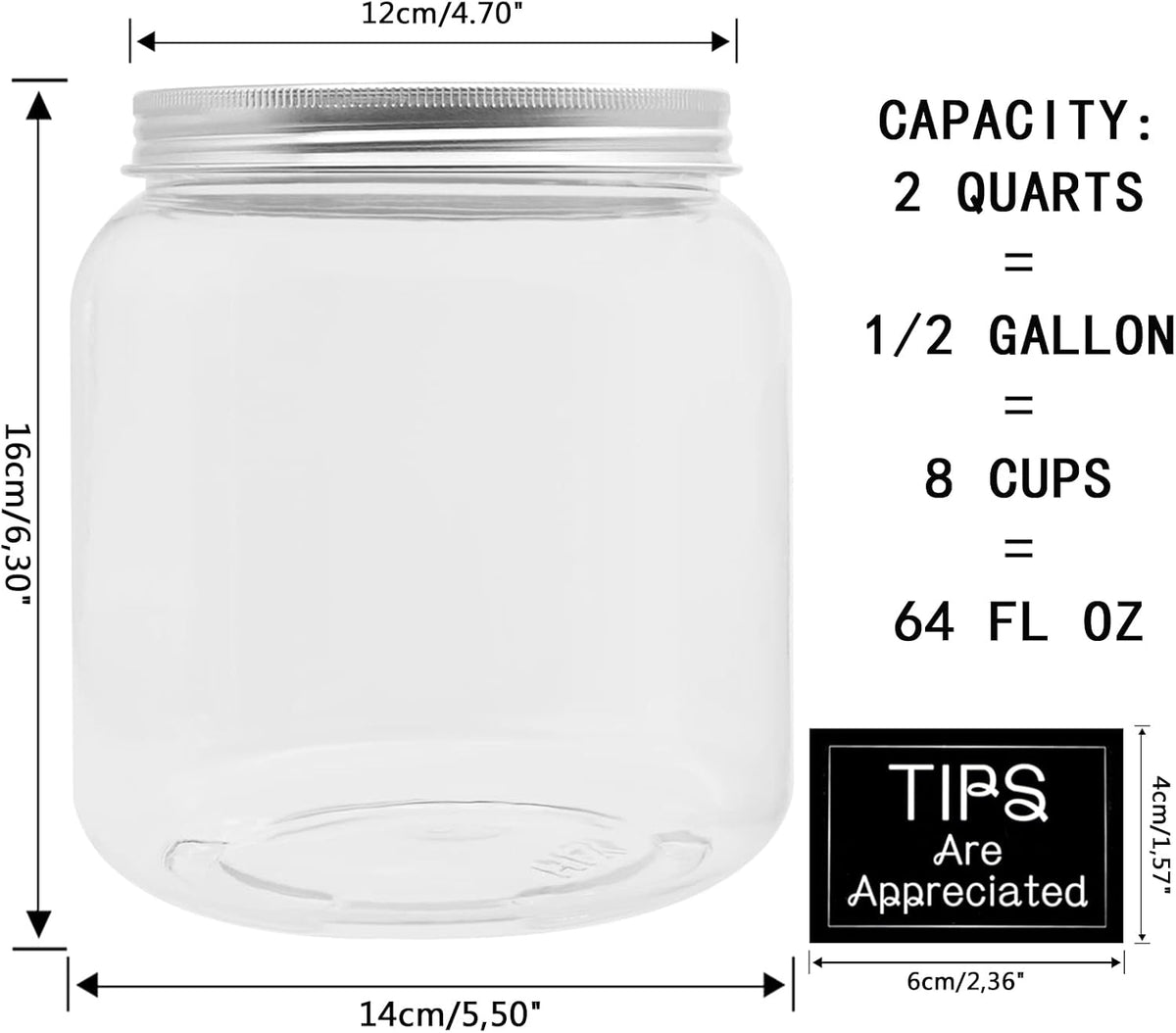 2-Pack Big Clear Plastic Coin Bank with Silver Slotted Lid, Large Plastic Coins Piggy Money Change Clear Bank Jar for Adults Teens Kids