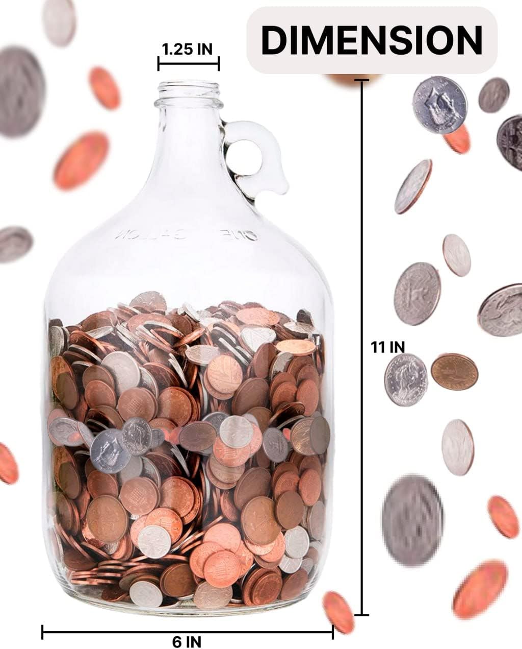 Large Glass Coin Jar for Adults, 1 Gallon Piggy Bank, Swear Jar - 1 Pk