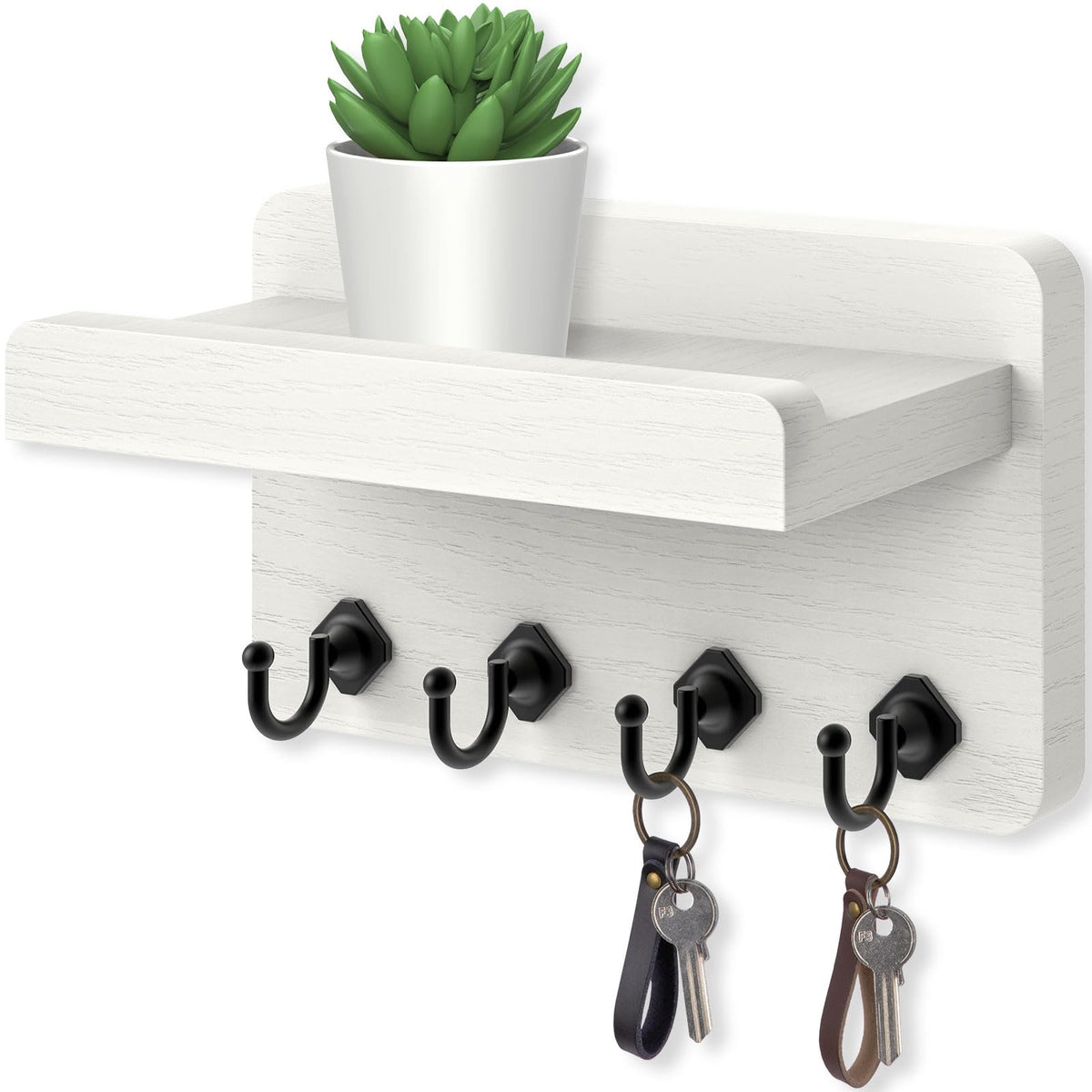 Nekon Key Holder Wall Mount, 8.5 Inch Small Wooden Wall Organizer, Black