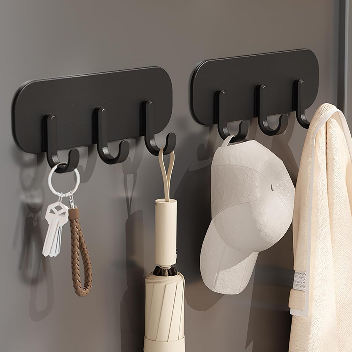 Cubit Co.Magnetic Key Holder with 3 Hooks - Strong Magnetic Hook for Refrigerator & Cabinet, Black or White, No Drill Space Saving Organizer for Kitchen, Entryway, Laundry Room (Black)
