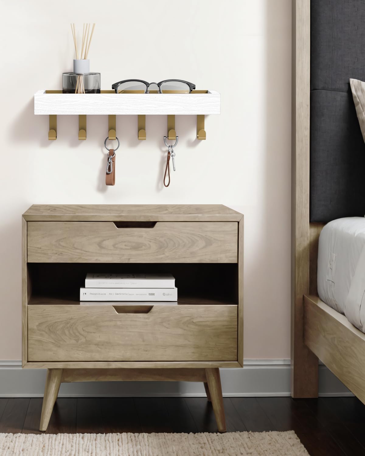 Key Holder Wall Mount Magnetic Adhesive, Key Hooks Rack with Shelf