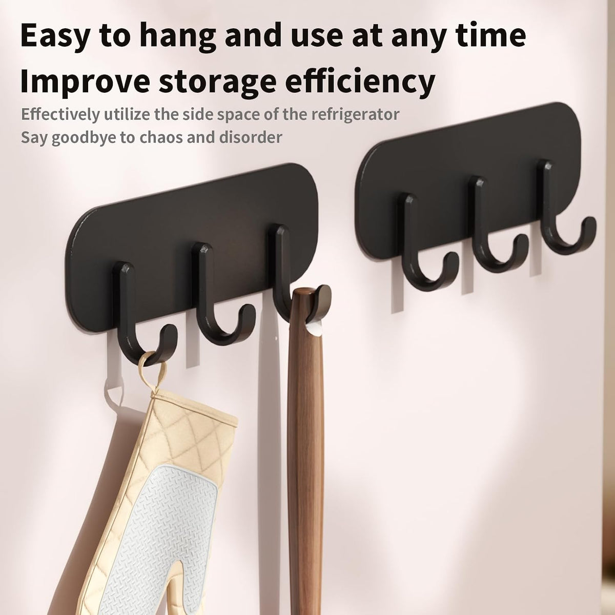 Cubit Co.Magnetic Key Holder with 3 Hooks - Strong Magnetic Hook for Refrigerator & Cabinet, Black or White, No Drill Space Saving Organizer for Kitchen, Entryway, Laundry Room (Black)