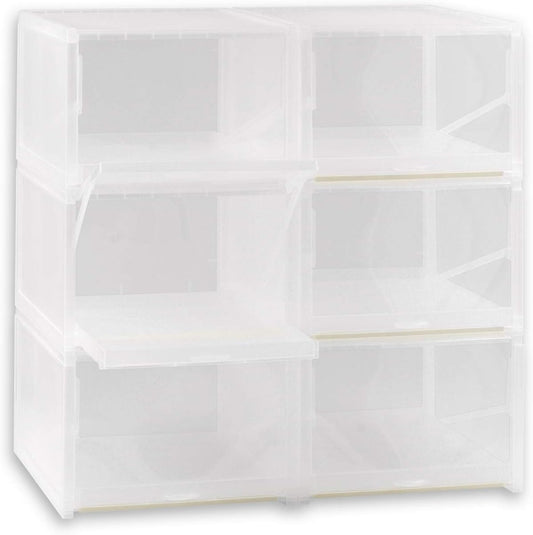 AJP Distributors 6-Pack Push-Pull Drawer Type Stackable Shoe Storage Container Box Organizer with 120° Lids for Home Closet & Entryway Sneakers Shoes Cabinet Bins Transparent Plastic Boxes Set
