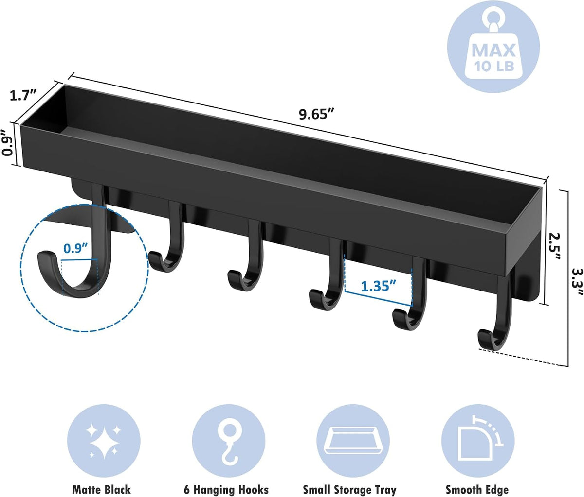Magnetic Key Holder, Wall Mount Key Rack with Shelf, 9.65 in, Black